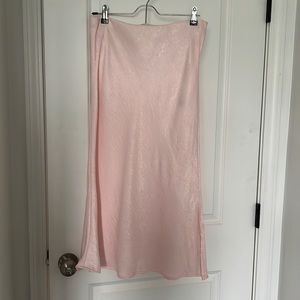 Never Worn Pink Satin Effect Midi Skirt
